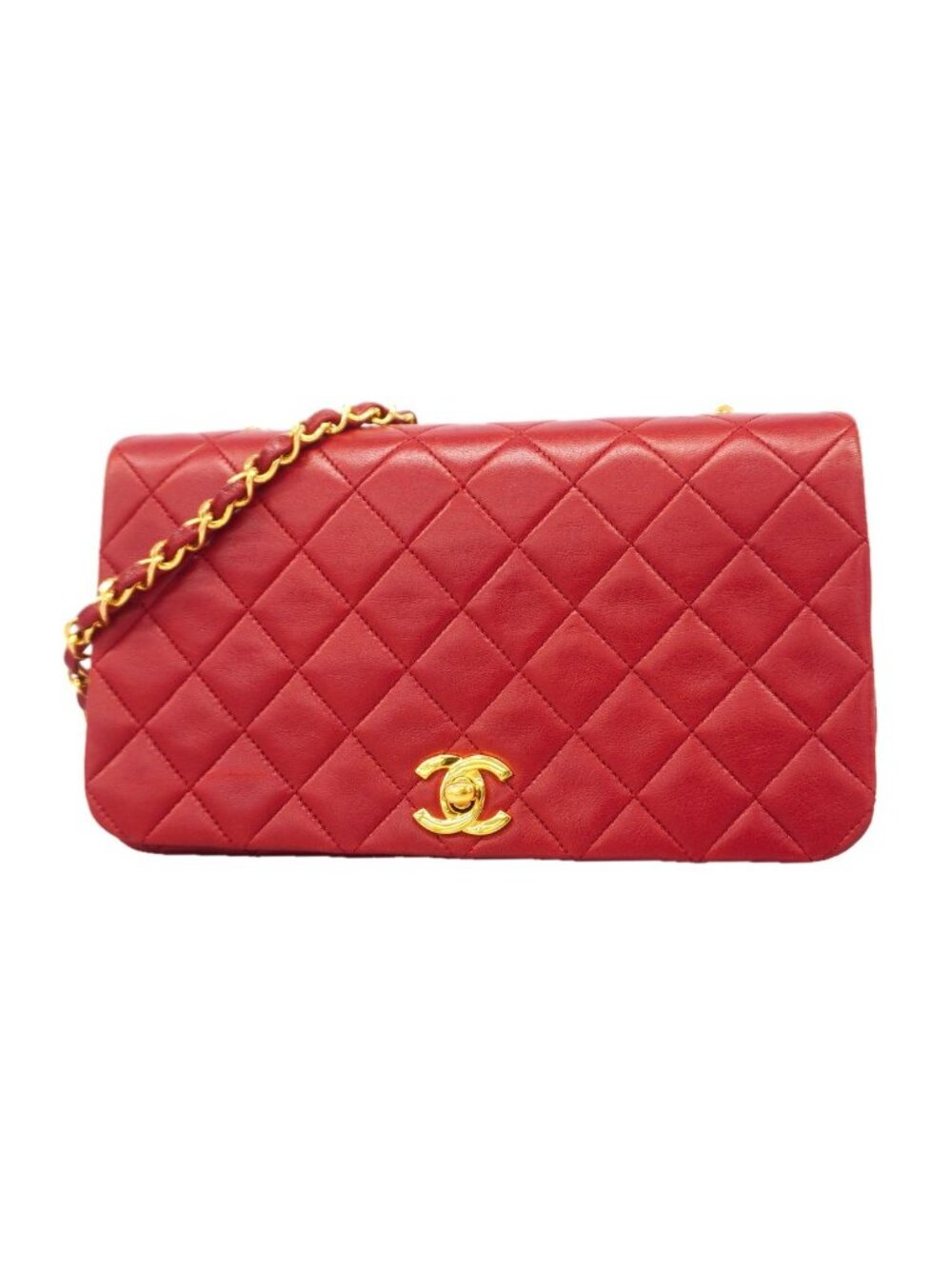 Chanel Shoulder Bag Quilted Lambskin Red Gold
